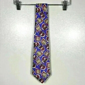 VINTAGE 80s Cezani 100% Silk Italian Tie Necktie Blue Street Art Bold 57 x 3.75